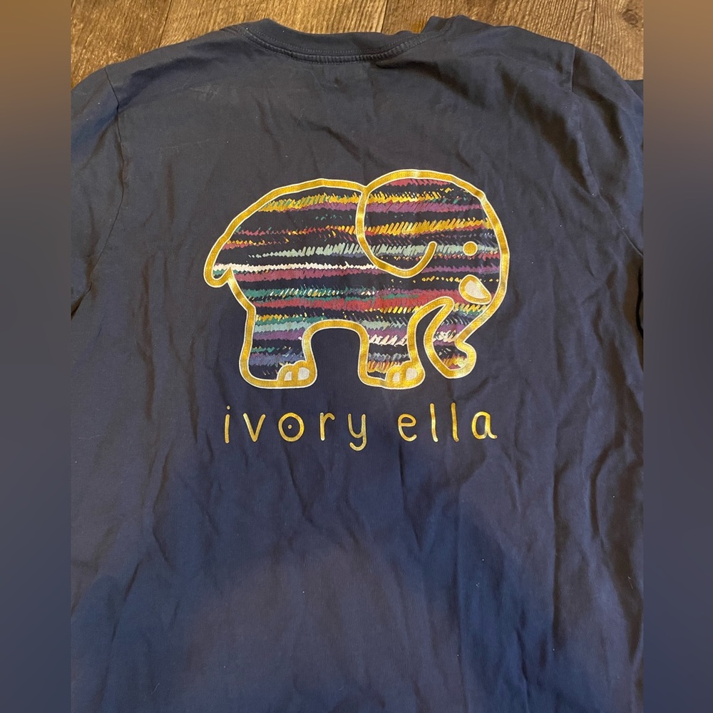 Ivory Ella Long Sleeve, Dark Blue with Design on Back, Women’s Medium